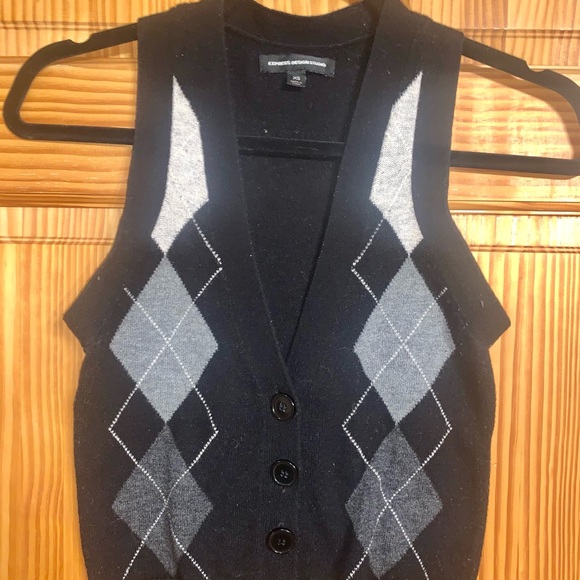 Vintage V Neck Express Design Studio Sweater Vest in Black, Gray, & White XS - Picture 3 of 6